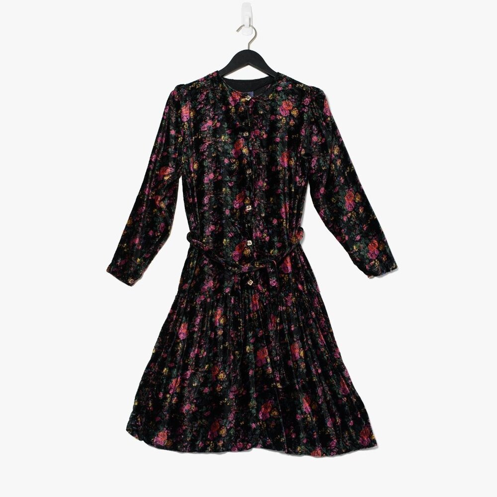 Vintage Cornell Trading Women's Medium Velvet Maxi Dress Whimsigoth Floral